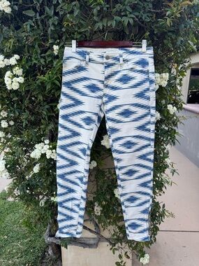 Vintage Ralph Lauren Denim and Supply
Blue and White Aztec Pattern Skinny Jeans